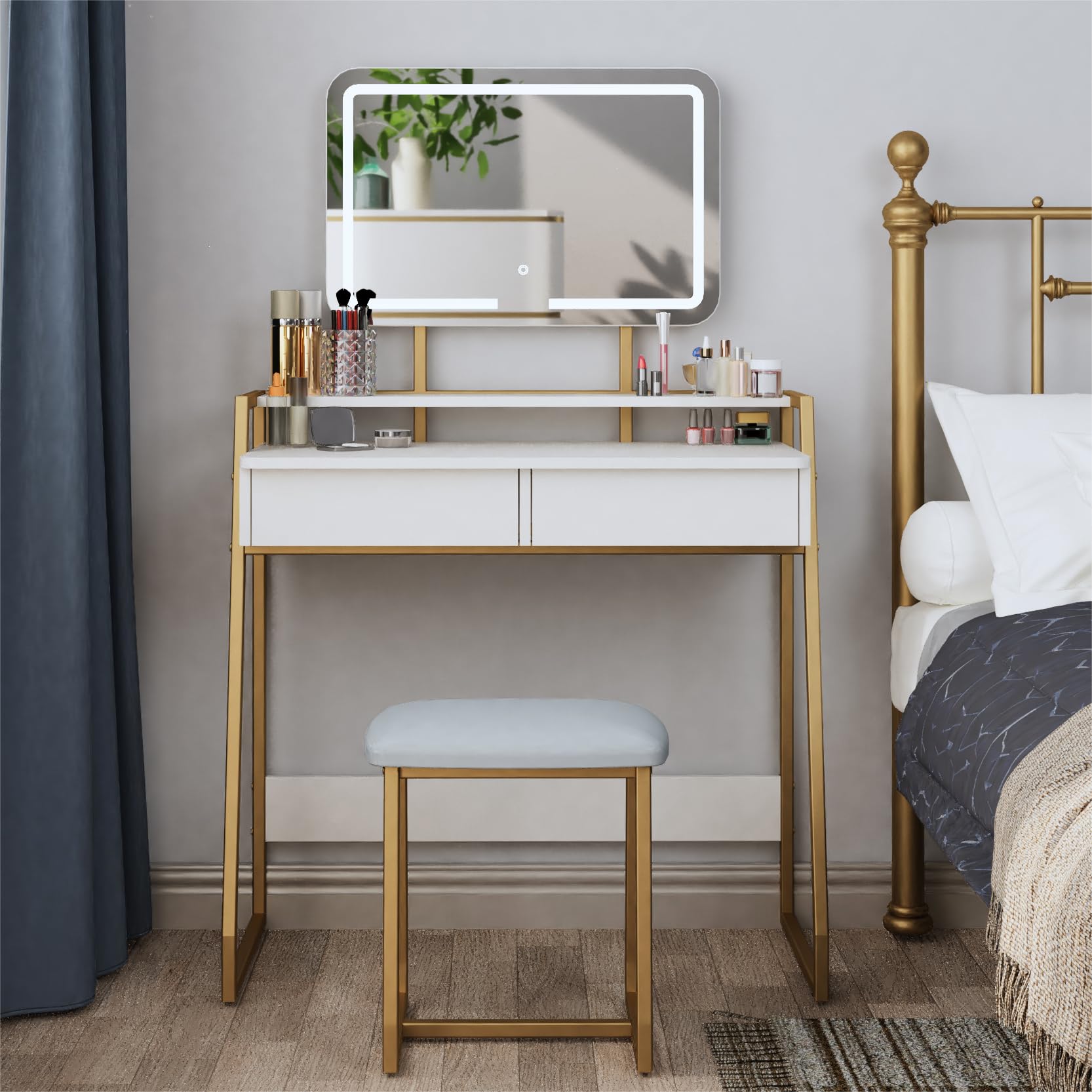 glamora toeletta 7-in-1 con specchio led & scomparti nascosti